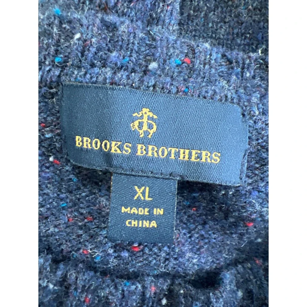 Brooks Brothers Men's Navy Blue Knit Fuzzy Long Sleeve Crewneck Sweater - XL